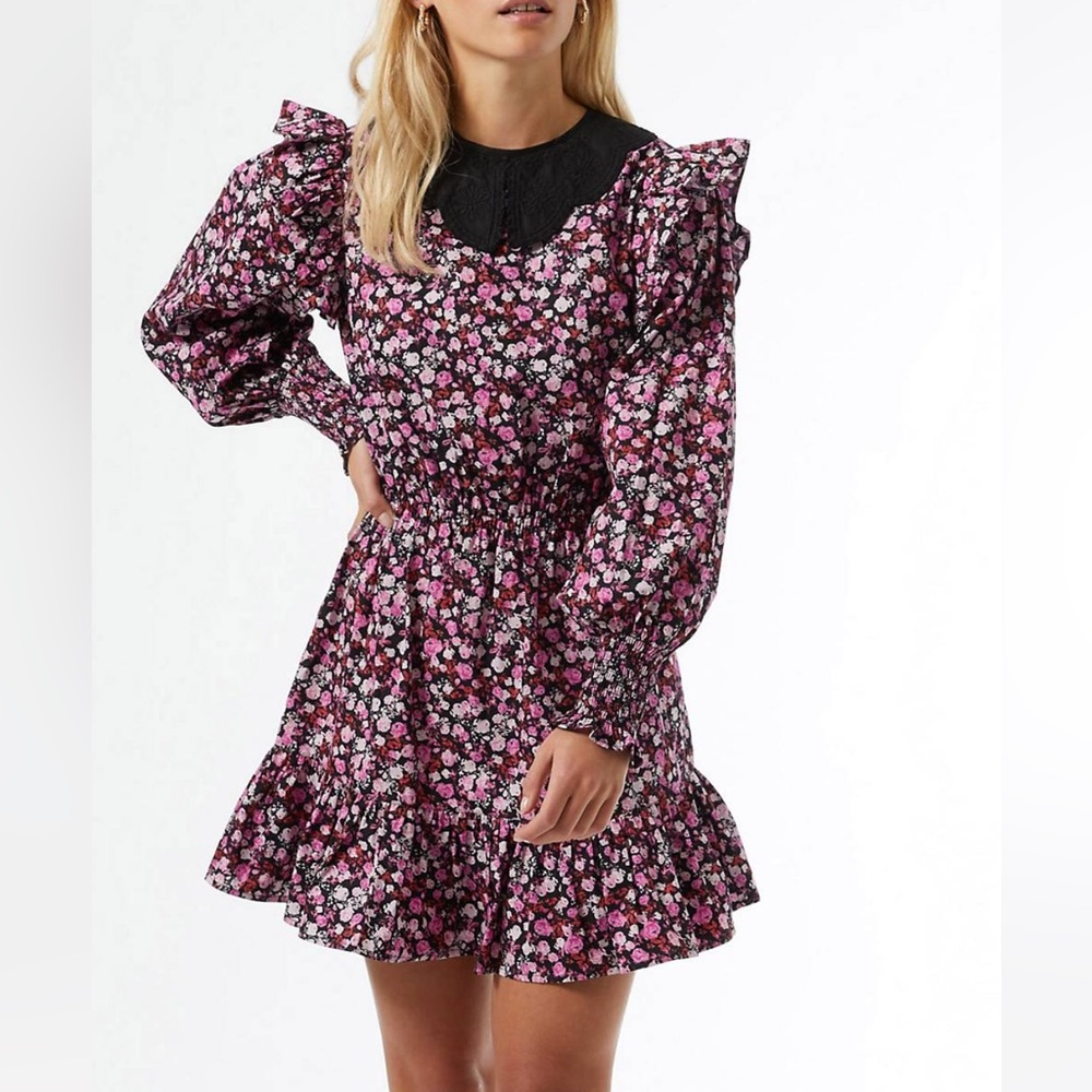 Collared Mini Dress dress in Dark Floral